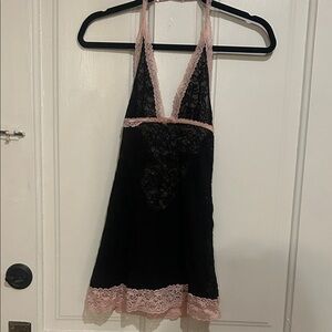 Black & Pink Lace Chemise - Women's Intimates